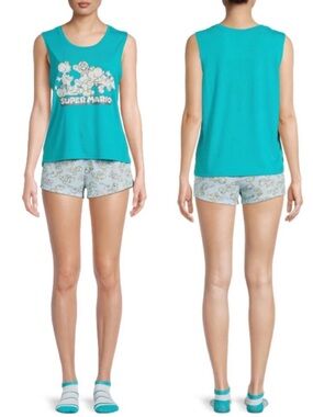 Super Mario Women's Teal 3-Piece Pajama Set